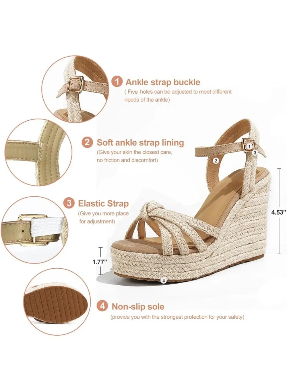 Braided Espadrille Wedge Sandals in Natural